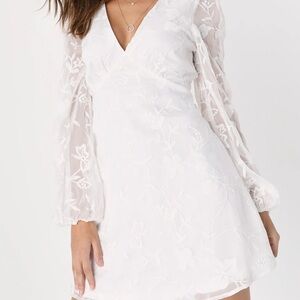 Lulu's White A-Line Bishop Sleeve Wedding Dress